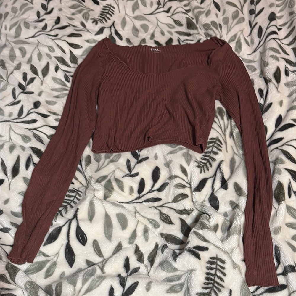 Stylish Brown Long Sleeve Crop Top